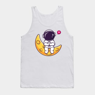 Cute Astronaut Sitting On Moon Cartoon Tank Top